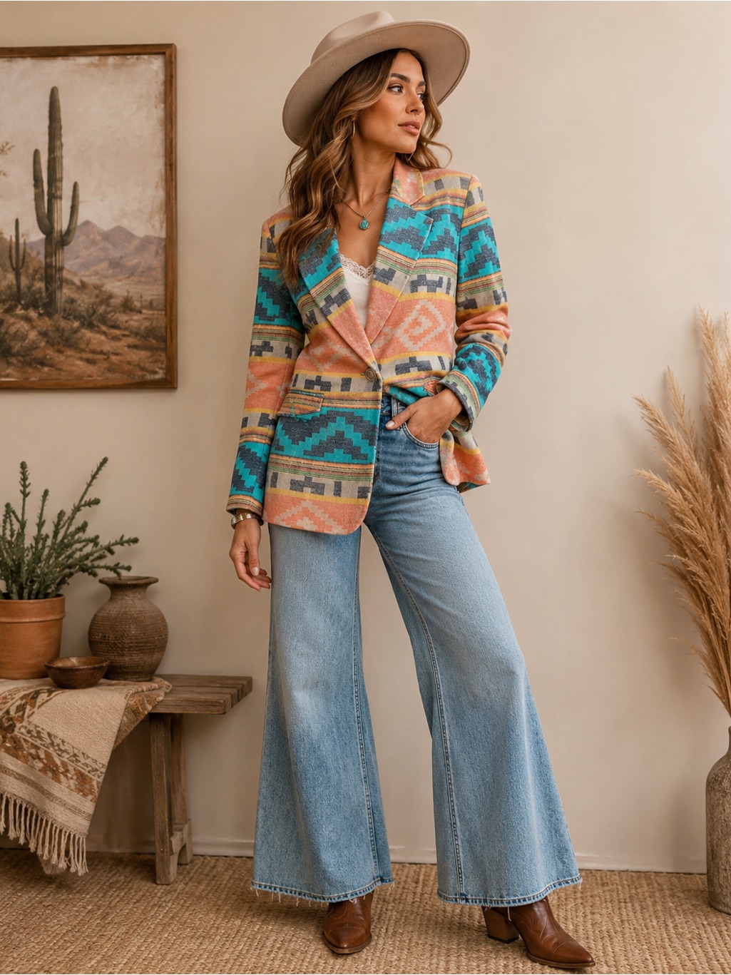 Vintage Bill Blass Blassport Aztec Southwestern Blazer Jacket Small Boho Western